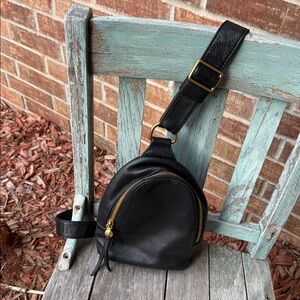 Hobo Fern Sling Soft Pebbled Black Leather Crossbody Bag/ Mini Backpack